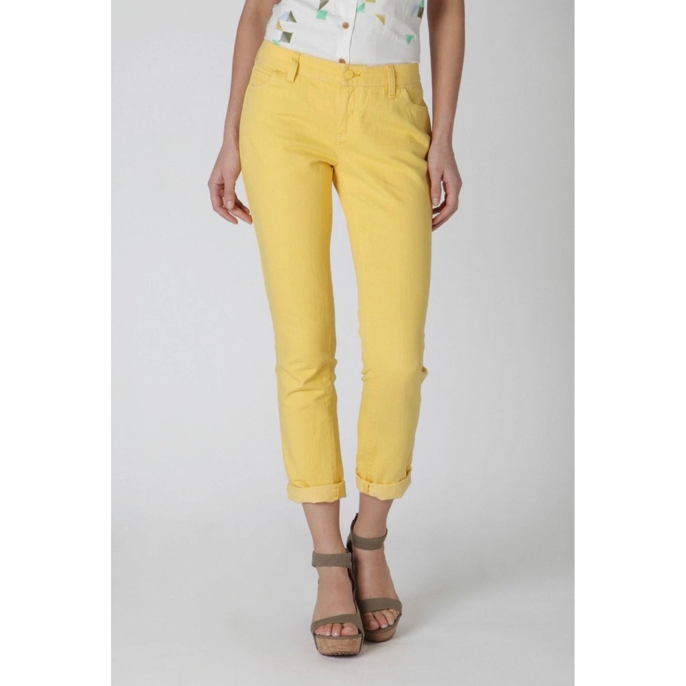 Pilcro Hyphen Fit Cropped Pants 28 Yellow Anthropologie Gingham Trim